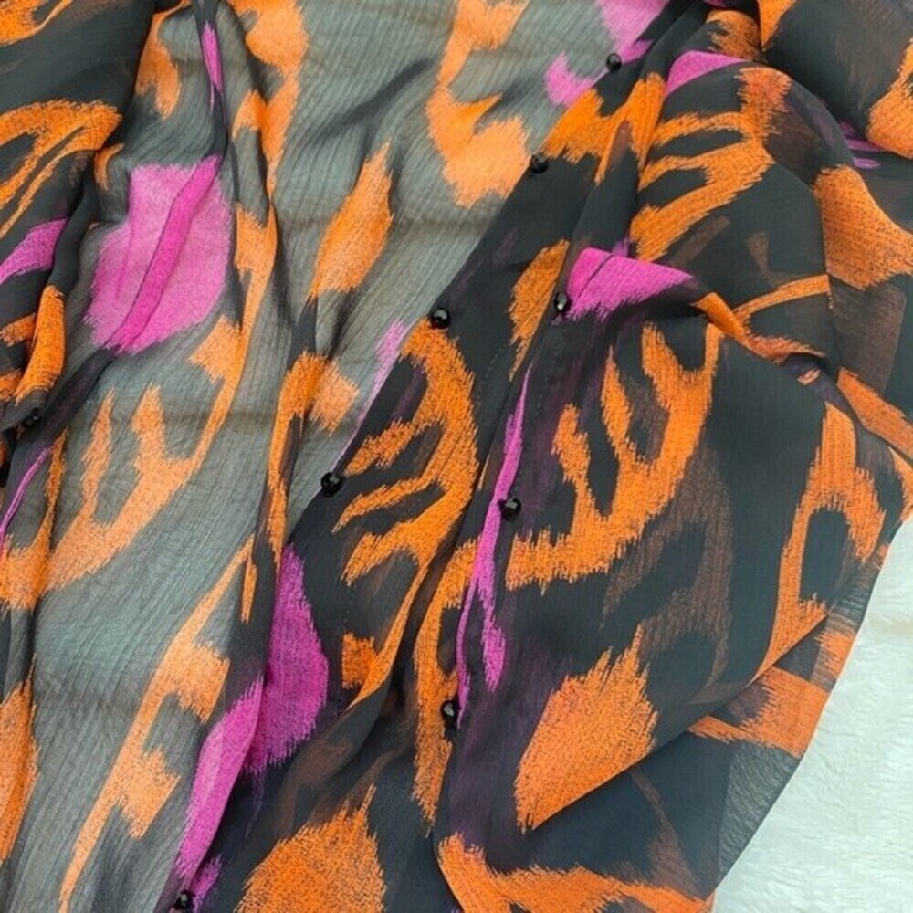 NWOT Soft Surroundings lightweight beaded kimono small pink orange black boho - Picture 3 of 5